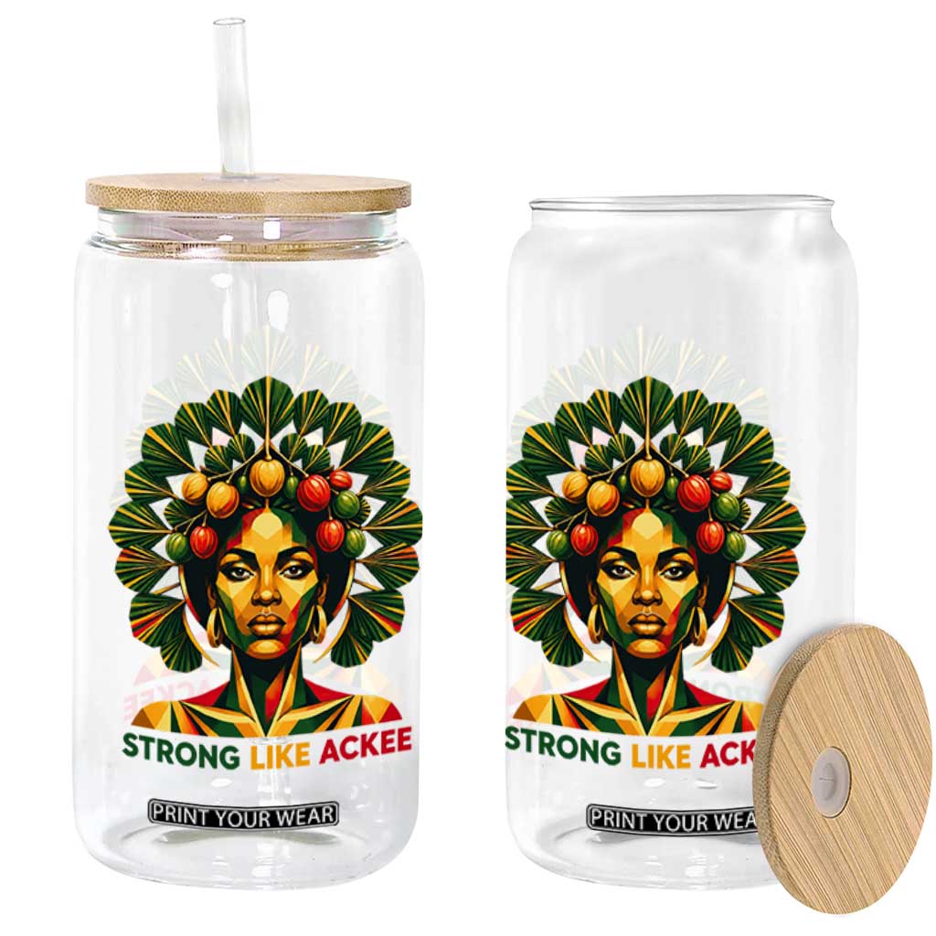 Strong Like Ackee Empowered Woman Glass Can Jamaican National Fruit Heritage Pride TS02 Print Your Wear