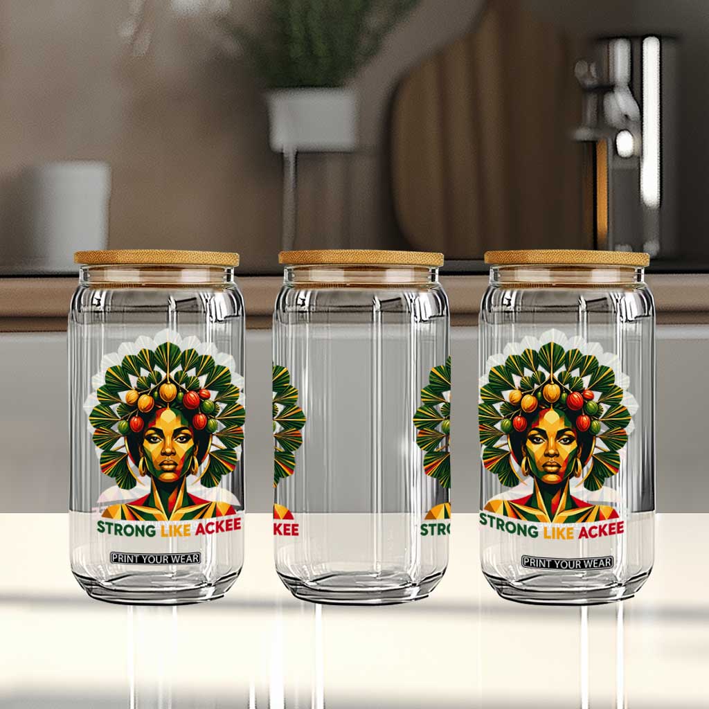 Strong Like Ackee Empowered Woman Glass Can Jamaican National Fruit Heritage Pride TS02 Print Your Wear
