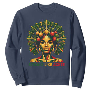Strong Like Ackee Empowered Woman Sweatshirt Jamaican National Fruit Heritage Pride TS02 Navy Print Your Wear