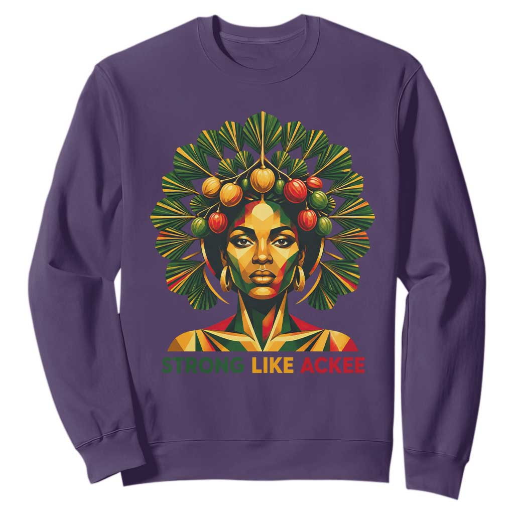 Strong Like Ackee Empowered Woman Sweatshirt Jamaican National Fruit Heritage Pride TS02 Purple Print Your Wear