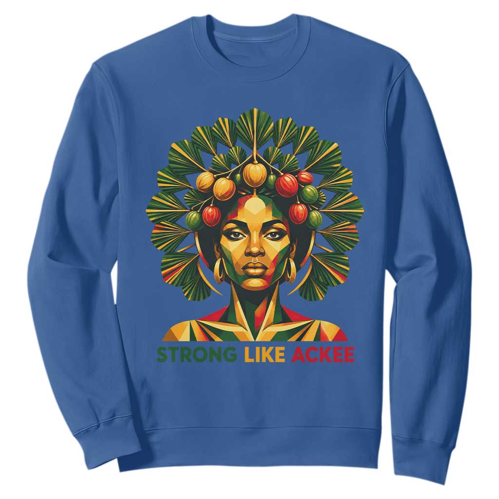Strong Like Ackee Empowered Woman Sweatshirt Jamaican National Fruit Heritage Pride TS02 Royal Blue Print Your Wear