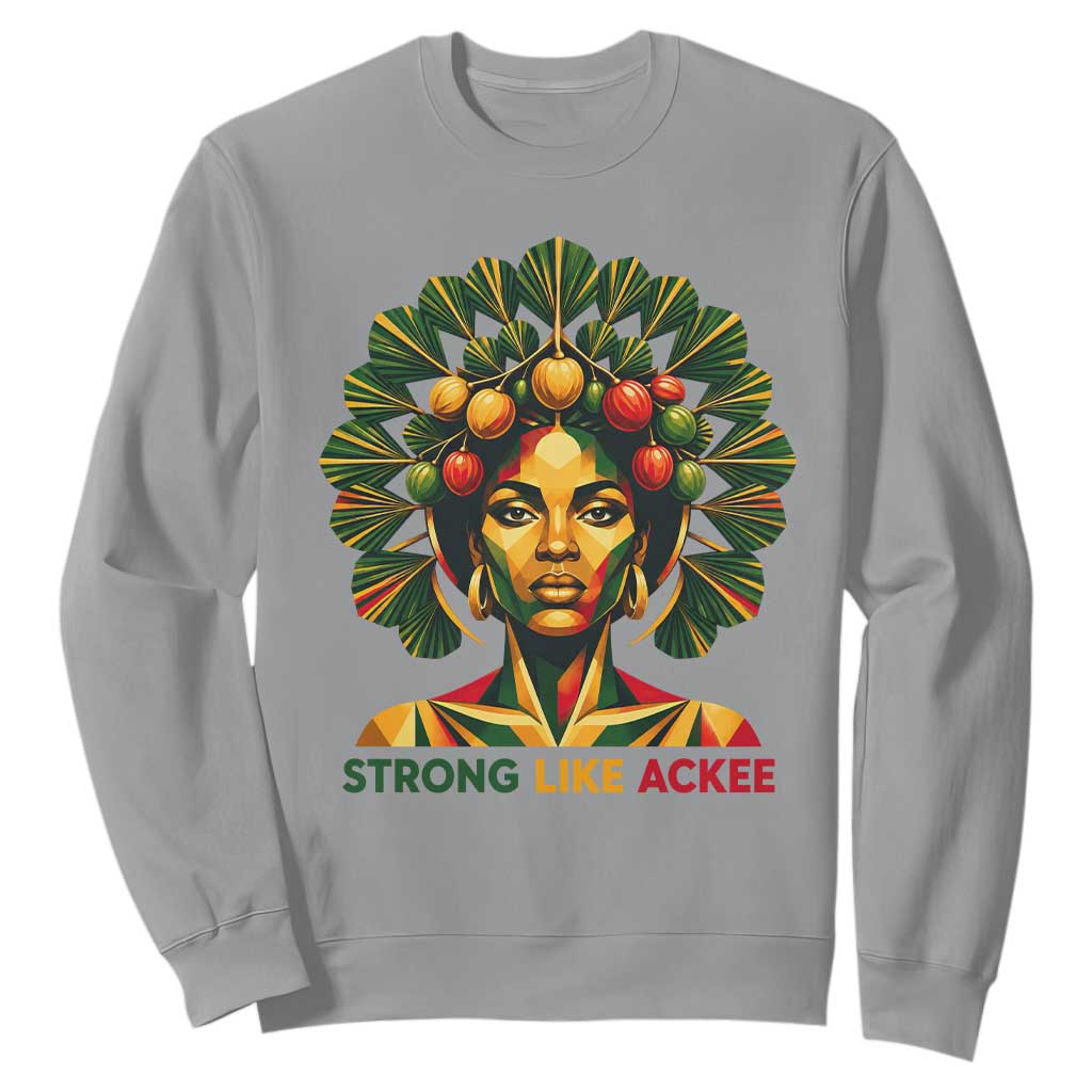 Strong Like Ackee Empowered Woman Sweatshirt Jamaican National Fruit Heritage Pride TS02 Sport Gray Print Your Wear