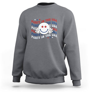 Funny 4th Of July Sweatshirt Party In The USA Smiling Face Retro Groovy TS02 Charcoal Printyourwear