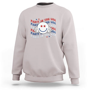 Funny 4th Of July Sweatshirt Party In The USA Smiling Face Retro Groovy TS02 Ice Gray Printyourwear