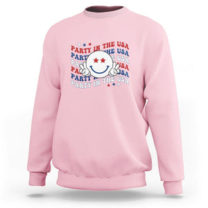 Funny 4th Of July Sweatshirt Party In The USA Smiling Face Retro Groovy TS02 Light Pink Printyourwear