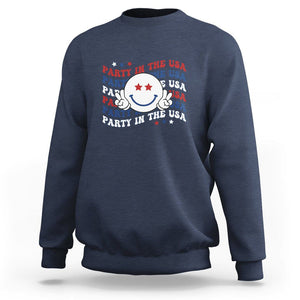 Funny 4th Of July Sweatshirt Party In The USA Smiling Face Retro Groovy TS02 Navy Printyourwear