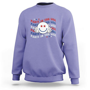 Funny 4th Of July Sweatshirt Party In The USA Smiling Face Retro Groovy TS02 Violet Printyourwear