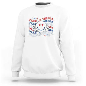 Funny 4th Of July Sweatshirt Party In The USA Smiling Face Retro Groovy TS02 White Printyourwear