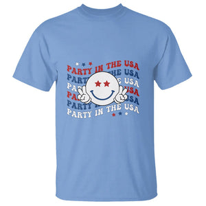 Funny 4th Of July T Shirt Party In The USA Smiling Face Retro Groovy TS02 Carolina Blue Printyourwear