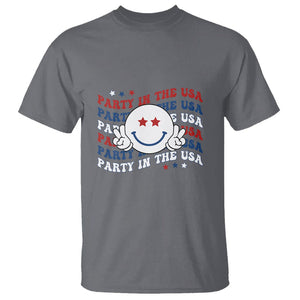 Funny 4th Of July T Shirt Party In The USA Smiling Face Retro Groovy TS02 Charcoal Printyourwear