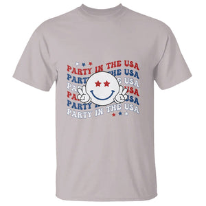 Funny 4th Of July T Shirt Party In The USA Smiling Face Retro Groovy TS02 Ice Gray Printyourwear