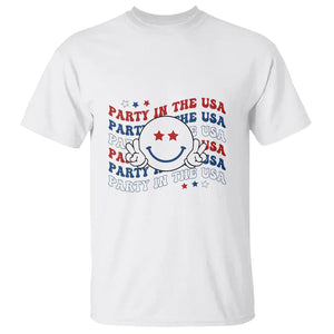 Funny 4th Of July T Shirt Party In The USA Smiling Face Retro Groovy TS02 White Printyourwear