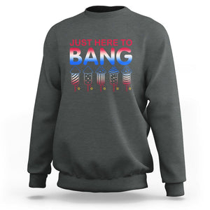 Funny 4th Of July Sweatshirt Just Here To Bang Independence Day Fireworks TS02 Dark Heather Printyourwear