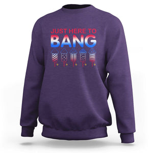 Funny 4th Of July Sweatshirt Just Here To Bang Independence Day Fireworks TS02 Purple Printyourwear