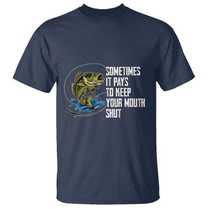 Funny Fishing T Shirt Sometimes It Pays To Keep Your Mouth Shut TS02 Navy Printyourwear