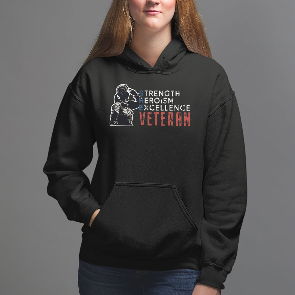Female Veteran Hoodie Strength Heroism Excellence Women TS02 Black Printyourwear