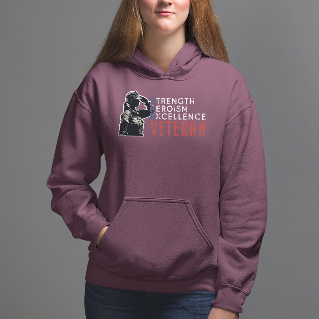 Female Veteran Hoodie Strength Heroism Excellence Women TS02 Maroon Printyourwear