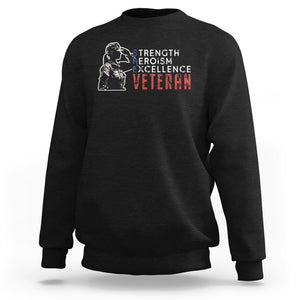 Female Veteran Sweatshirt Strength Heroism Excellence Women TS02 Black Printyourwear