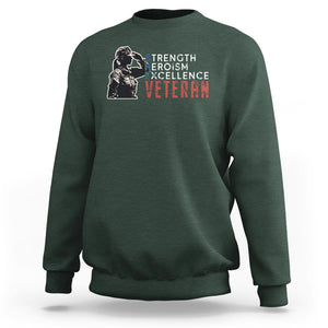 Female Veteran Sweatshirt Strength Heroism Excellence Women TS02 Dark Forest Green Printyourwear