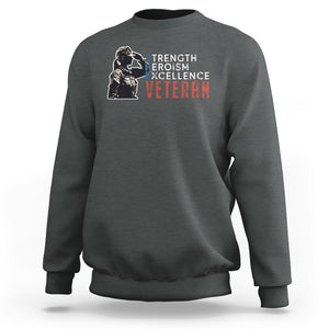 Female Veteran Sweatshirt Strength Heroism Excellence Women TS02 Dark Heather Printyourwear