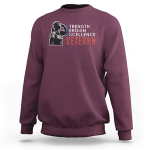 Female Veteran Sweatshirt Strength Heroism Excellence Women TS02 Maroon Printyourwear