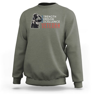 Female Veteran Sweatshirt Strength Heroism Excellence Women TS02 Military Green Printyourwear