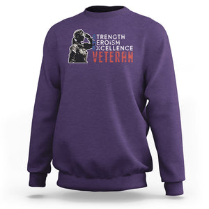 Female Veteran Sweatshirt Strength Heroism Excellence Women TS02 Purple Printyourwear