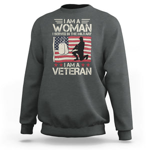 Female Veteran Sweatshirt I Am A Woman I Served In The Military American Flag Women TS02 Dark Heather Printyourwear