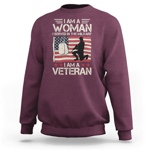 Female Veteran Sweatshirt I Am A Woman I Served In The Military American Flag Women TS02 Maroon Printyourwear