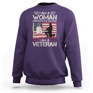 Female Veteran Sweatshirt I Am A Woman I Served In The Military American Flag Women TS02 Purple Printyourwear