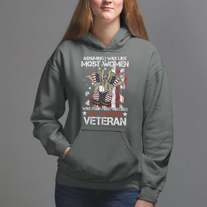 Female Veteran Hoodie Assuming I Was Like Most Women Was Your First Mistake American Flag Dog Tags And Combat Boots TS02 Dark Heather Printyourwear