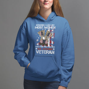 Female Veteran Hoodie Assuming I Was Like Most Women Was Your First Mistake American Flag Dog Tags And Combat Boots TS02 Royal Blue Printyourwear