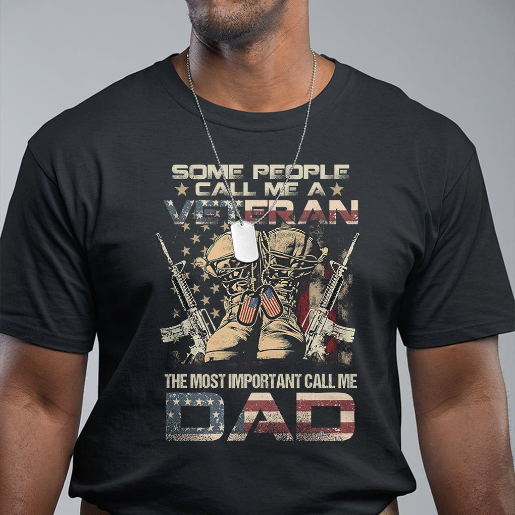 Veteran Dad T Shirt The Most Important People Call Me Dad American Flag Combat Boots And Dog Tags TS02 Dark Heather Printyourwear