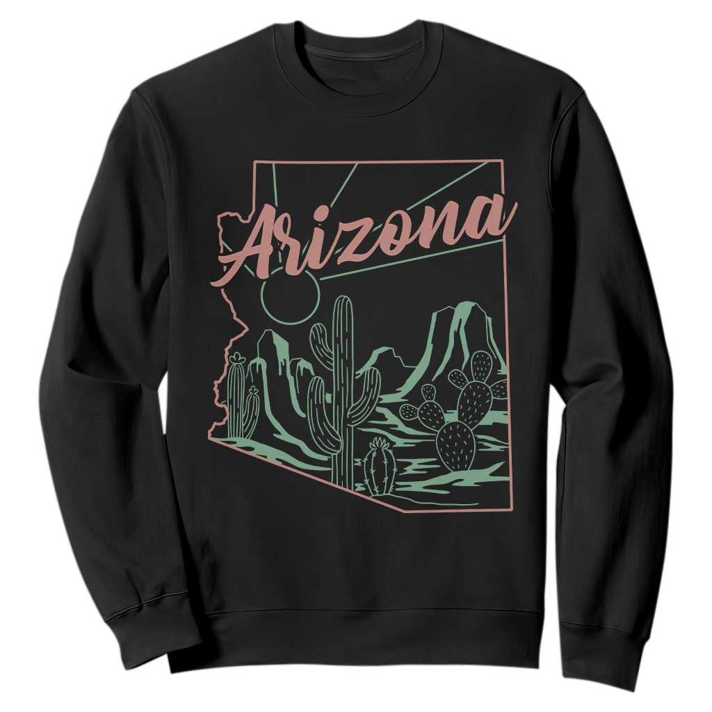 Vintage Arizona State Outline Desert Sunset Graphic Sweatshirt Retro Southwest Saguaro Cactus Travel Souvenir TS02 Black Print Your Wear