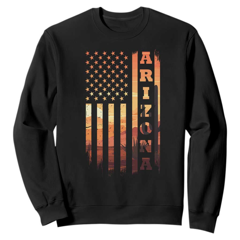 Patriotic Arizona Flag Sunset Graphic Sweatshirt American Flag Southwest Desert Saguaro Cactus State Pride Souvenir TS02 Black Print Your Wear