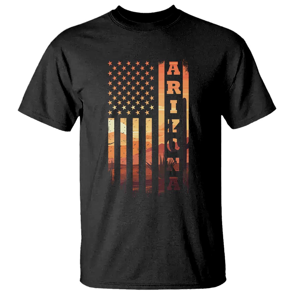 Patriotic Arizona Flag Sunset Graphic T Shirt American Flag Southwest Desert Saguaro Cactus State Pride Souvenir TS02 Black Print Your Wear