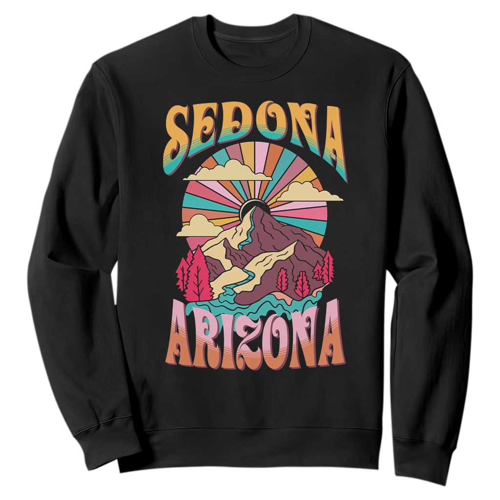 Vintage Retro Sedona Arizona Graphic Sweatshirt Psychedelic Red Rock Mountain Sunset Travel Souvenir TS02 Black Print Your Wear