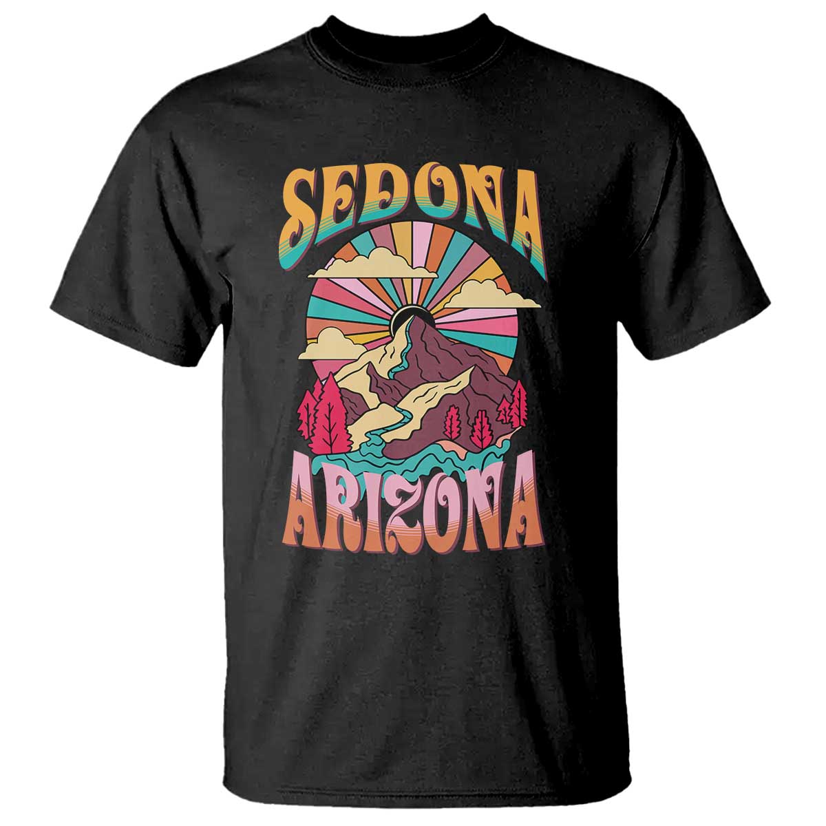 Vintage Retro Sedona Arizona Graphic T Shirt Psychedelic Red Rock Mountain Sunset Travel Souvenir TS02 Black Print Your Wear
