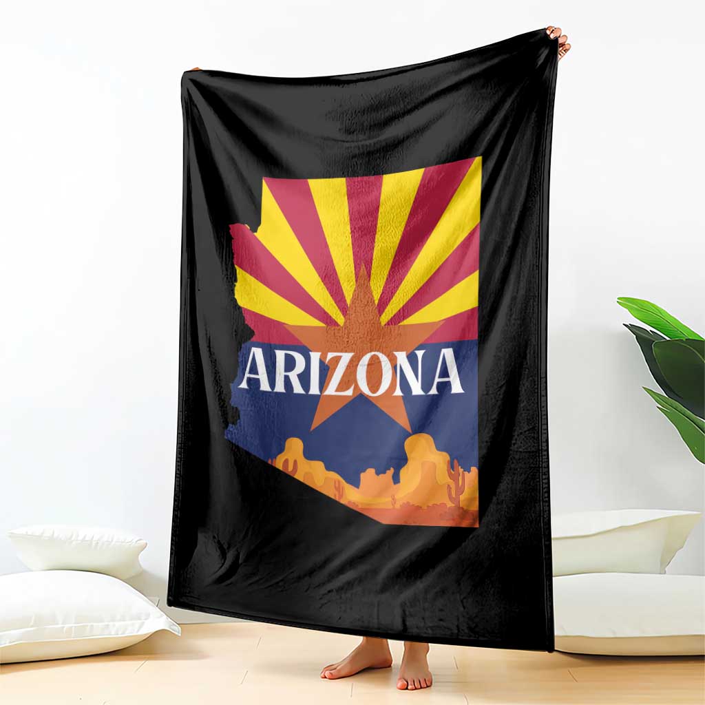 Arizona State Flag Map Graphic Throw Blanket Southwest Sunburst Cactus State Pride Souvenir TS02 Print Your Wear