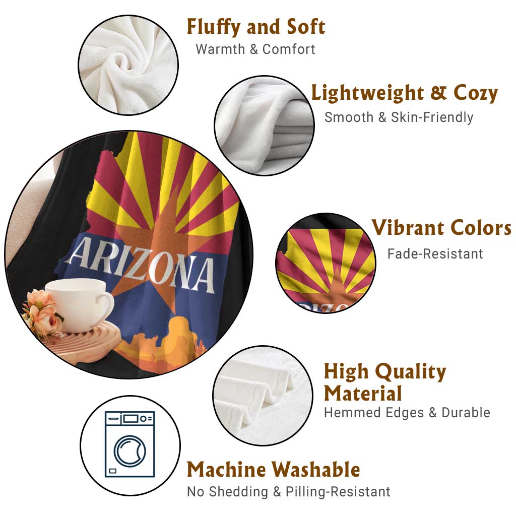 Arizona State Flag Map Graphic Throw Blanket Southwest Sunburst Cactus State Pride Souvenir TS02 Print Your Wear