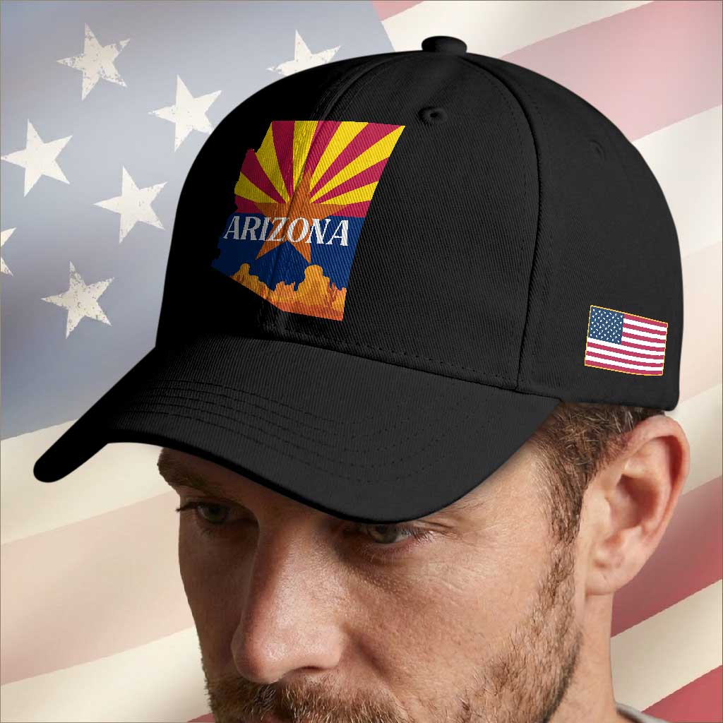 Arizona State Flag Map Graphic Baseball Cap Southwest Sunburst Cactus State Pride Souvenir TS02 Print Your Wear