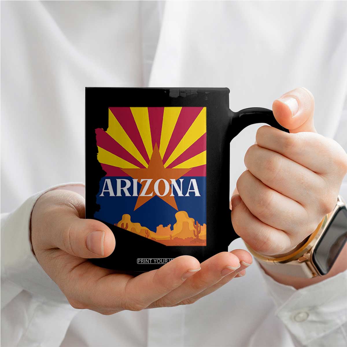 Arizona State Flag Map Graphic Coffee Mug Southwest Sunburst Cactus State Pride Souvenir TS02 Print Your Wear