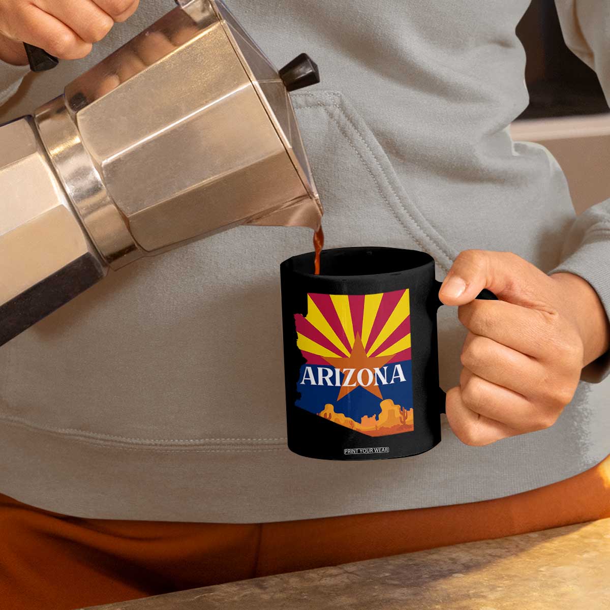 Arizona State Flag Map Graphic Coffee Mug Southwest Sunburst Cactus State Pride Souvenir TS02 Print Your Wear