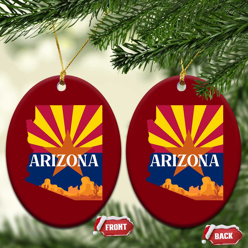 Arizona State Flag Map Graphic Ceramic Ornament Southwest Sunburst Cactus State Pride Souvenir TS02 Print Your Wear