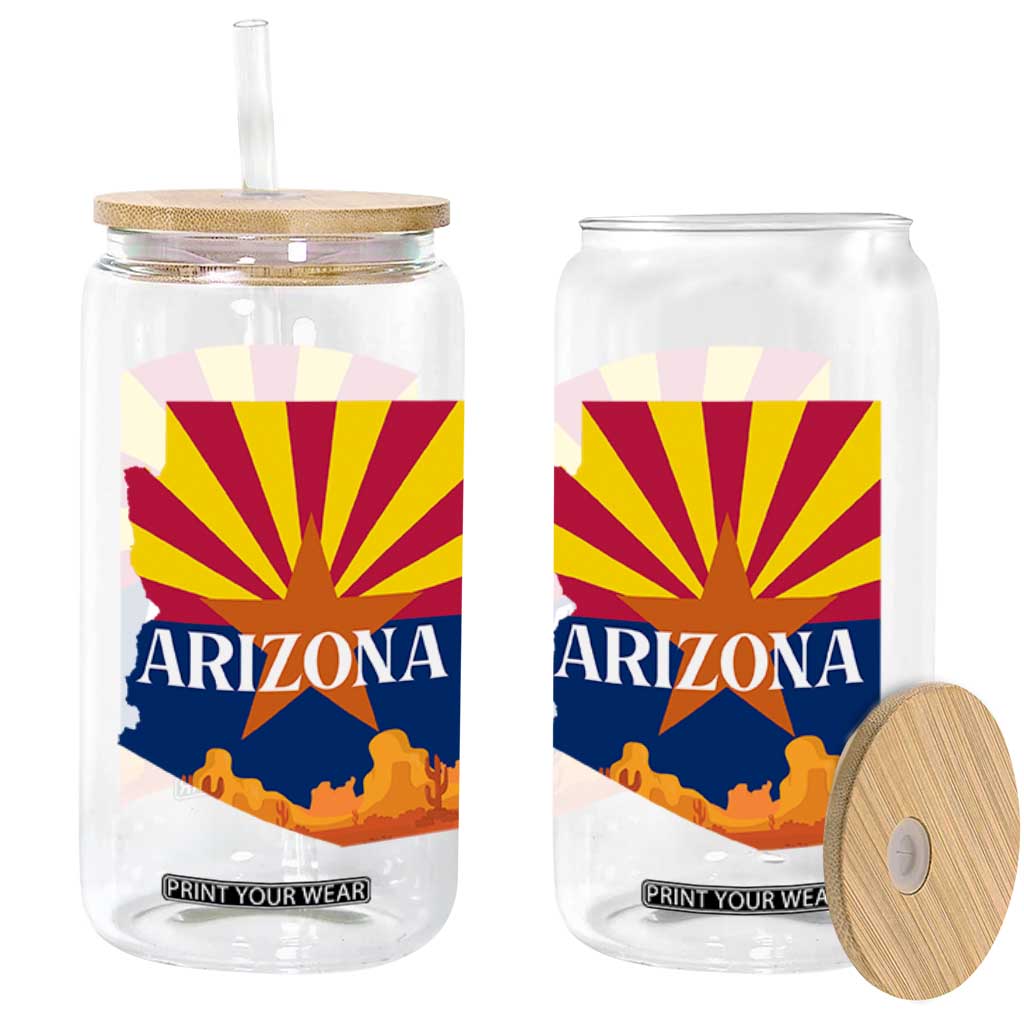 Arizona State Flag Map Graphic Glass Can Southwest Sunburst Cactus State Pride Souvenir TS02 Print Your Wear