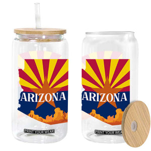 Arizona State Flag Map Graphic Glass Can Southwest Sunburst Cactus State Pride Souvenir TS02 Print Your Wear