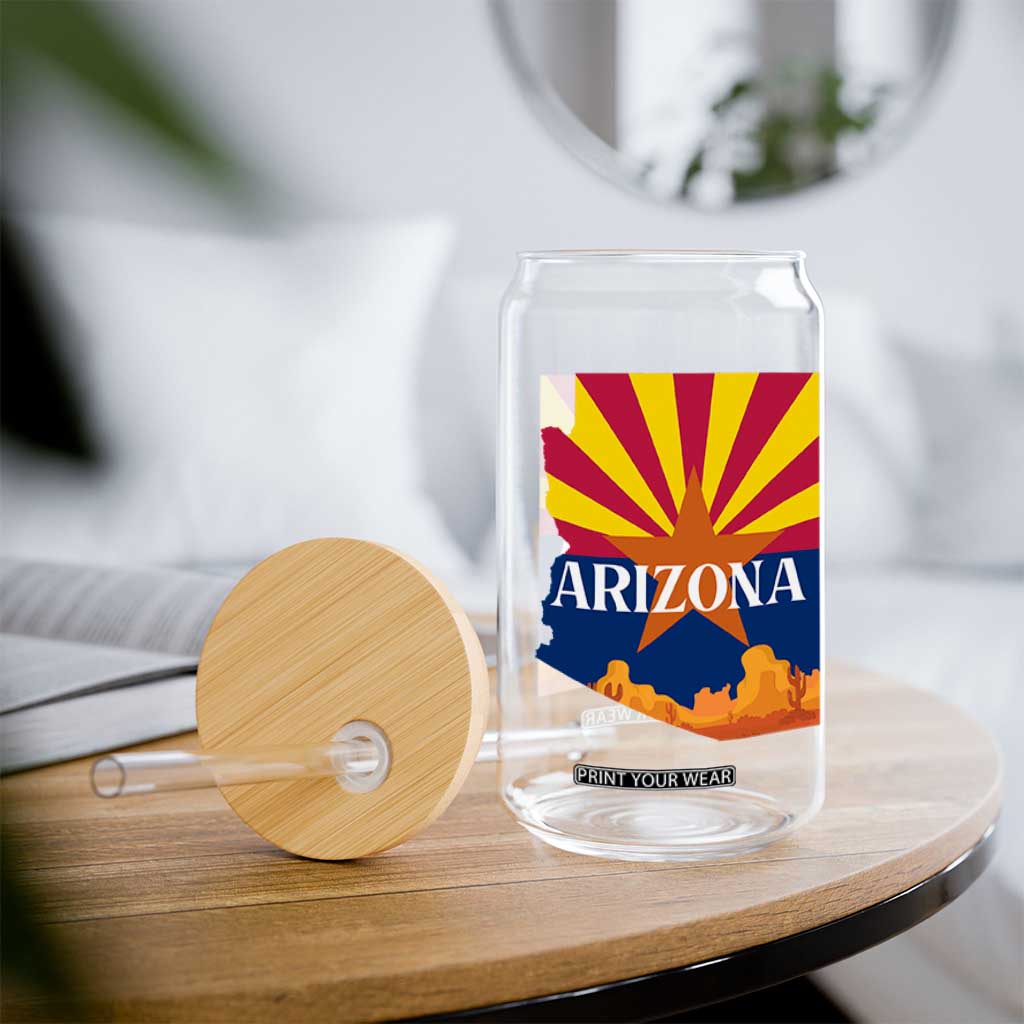 Arizona State Flag Map Graphic Glass Can Southwest Sunburst Cactus State Pride Souvenir TS02 Print Your Wear