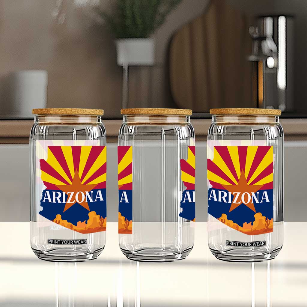 Arizona State Flag Map Graphic Glass Can Southwest Sunburst Cactus State Pride Souvenir TS02 Print Your Wear