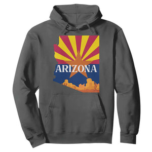 Arizona State Flag Map Graphic Hoodie Southwest Sunburst Cactus State Pride Souvenir TS02 Dark Heather Print Your Wear