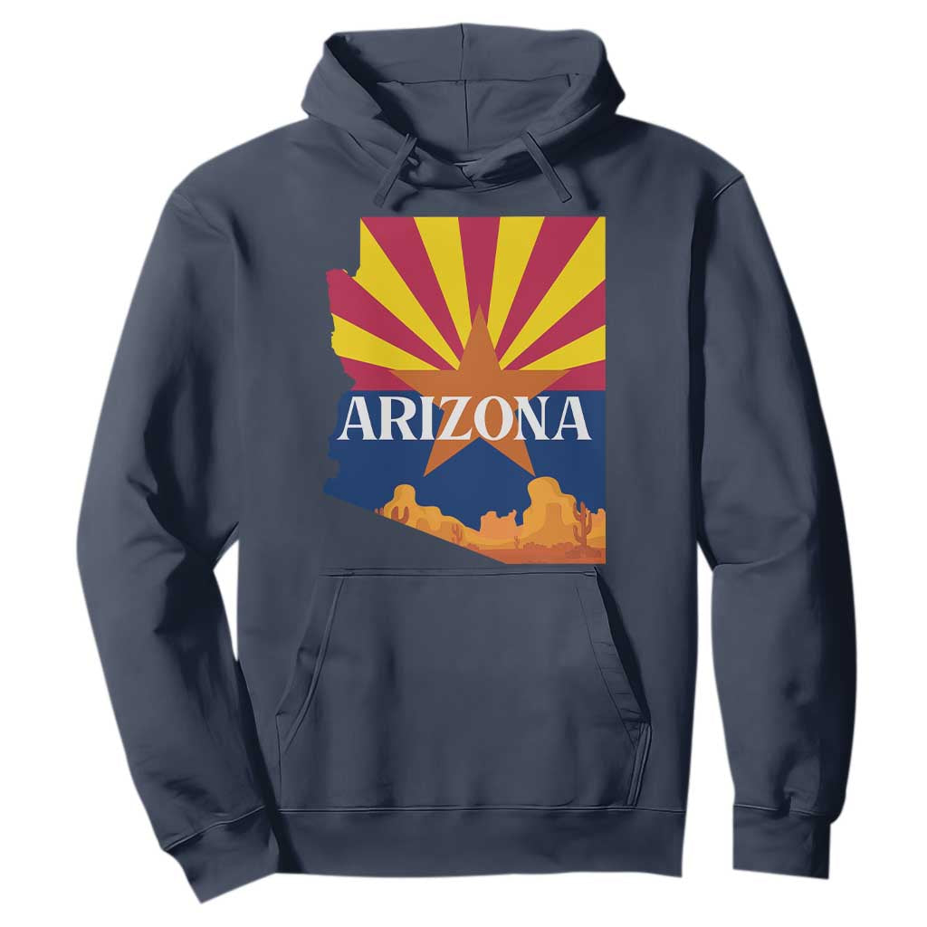 Arizona State Flag Map Graphic Hoodie Southwest Sunburst Cactus State Pride Souvenir TS02 Navy Print Your Wear